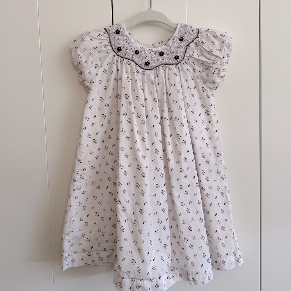 Janie and Jack Smocked White and Purple Floral Dress 12-18M